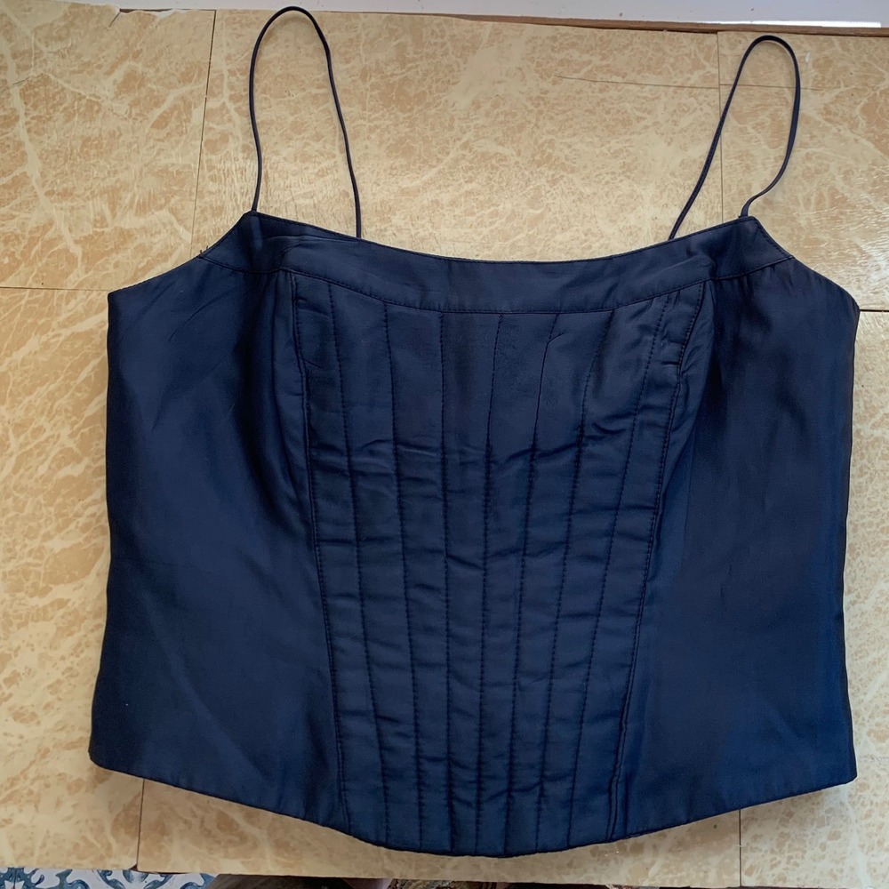 JS Collections Corset Top Size 12 Navy Blue Lace Up Back Bustier Coquette Y2K